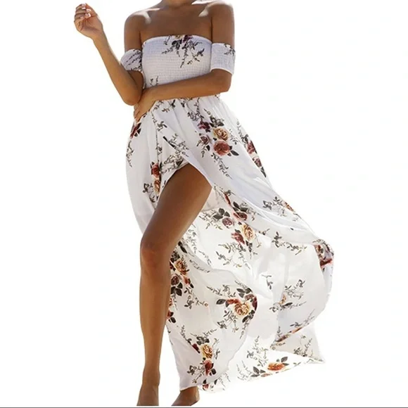 white christmas dresses One Shoulder Chiffon Long Bridesmaid Dress with Split main image 0